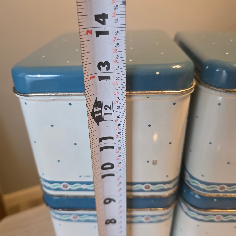 Vintage 1987 Cheinco Country Goose Metal Canister Set 4 Piece Blue White Tins - Picture 6 of 9